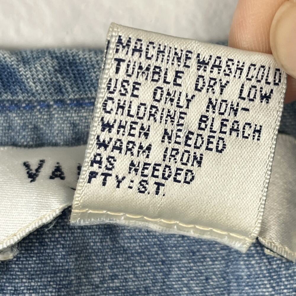 Vintage Woven Lattice Denim Vest Wood Toggle Button Boho Cowgirl Cottagecore M - Picture 9 of 13